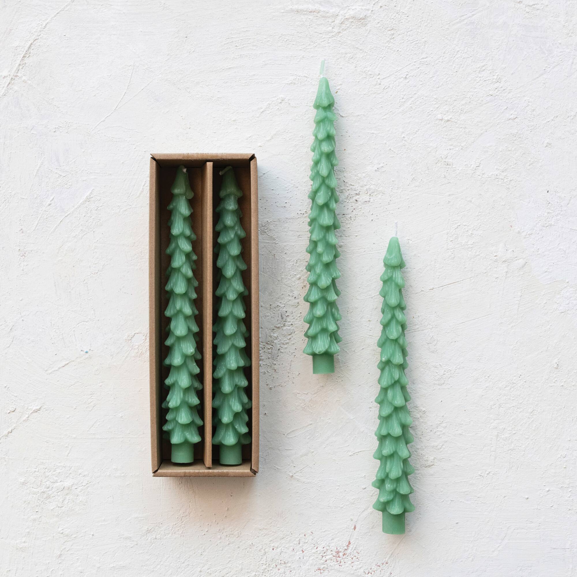 Hello Honey 10" Green Unscented Tree Shaped Taper Candles, 2ct.